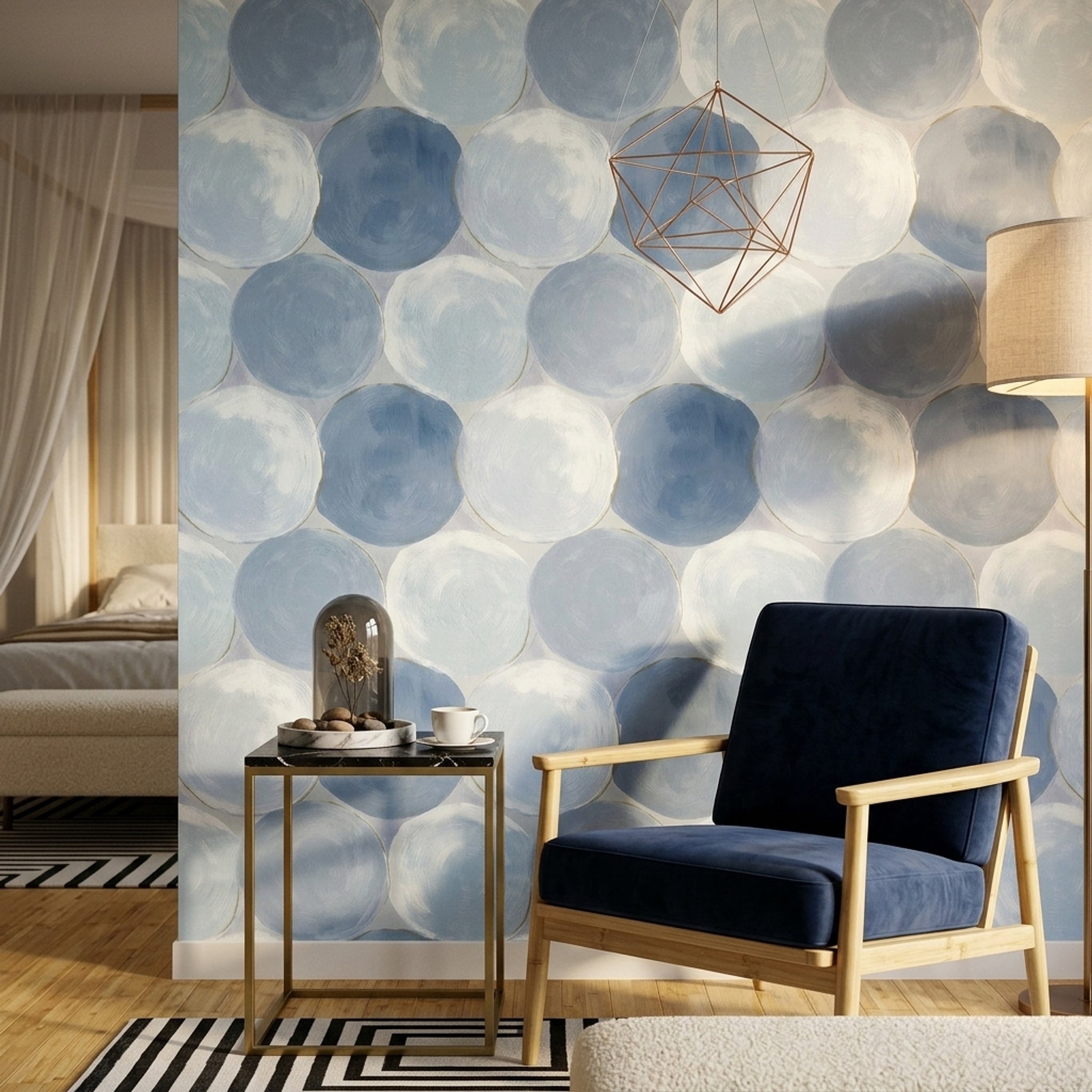 Abstract Circles Wallpaper Geometric Shapes Removable Soft Blue Wall Decor