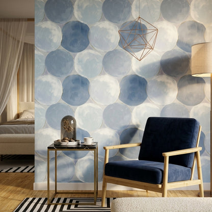 Abstract Circles Wallpaper Geometric Shapes Removable Soft Blue Wall Decor