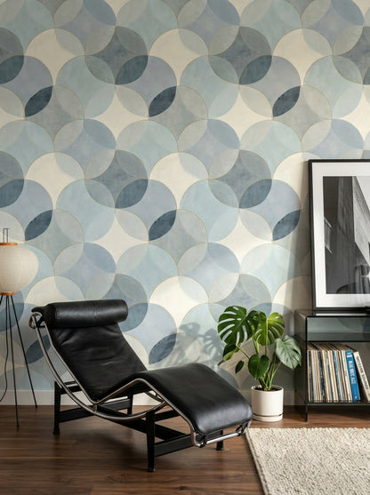 Abstract Geometric Wallpaper Overlapping Circles Gold Outline Removable Wall Decor