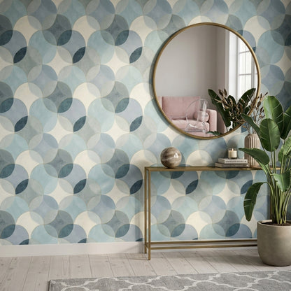 Abstract Geometric Wallpaper Overlapping Circles Gold Outline Removable Wall Decor