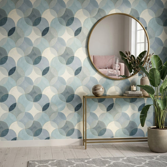 Abstract Geometric Wallpaper Overlapping Circles Gold Outline Removable Wall Decor