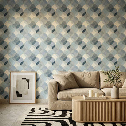Abstract Geometric Wallpaper Overlapping Circles Gold Outline Removable Wall Decor
