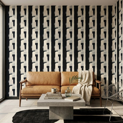 Dark Abstract Wallpaper Geometric Blocks Scandinavian Neutral Decorative Mural