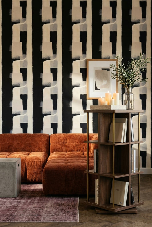 Dark Abstract Wallpaper Geometric Blocks Scandinavian Neutral Decorative Mural