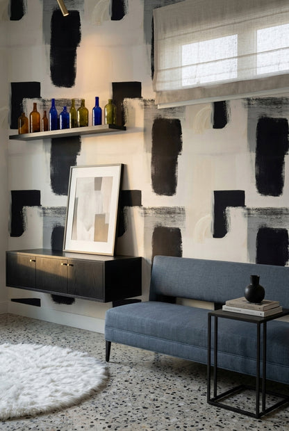 Abstract Wallpaper Geometric Blocks Removable Minimalist Wall Decor