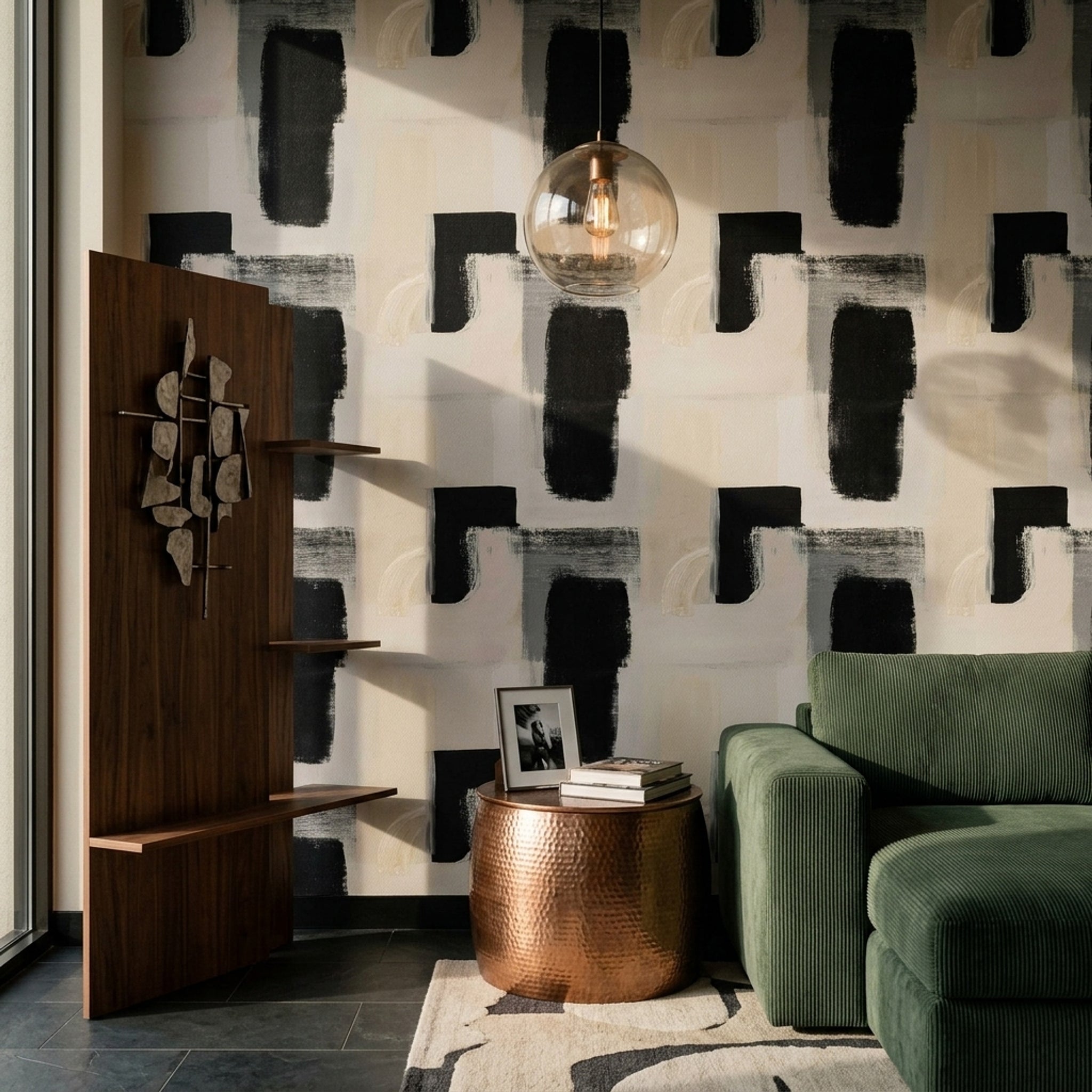 Abstract Wallpaper Geometric Blocks Removable Minimalist Wall Decor