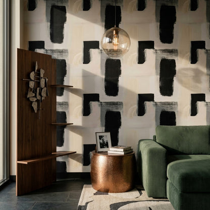 Abstract Wallpaper Geometric Blocks Removable Minimalist Wall Decor
