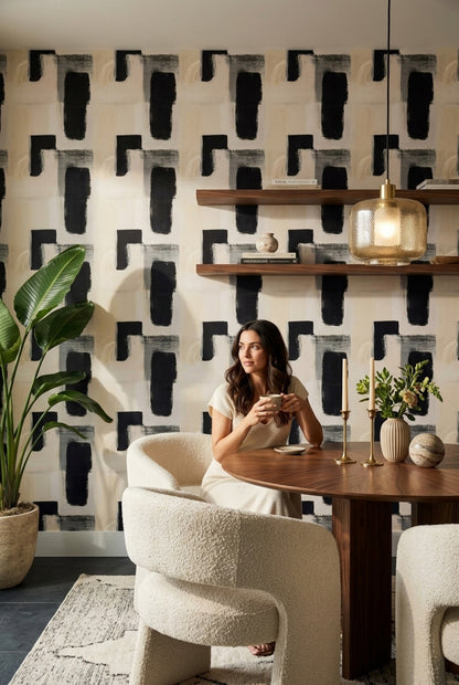 Abstract Wallpaper Geometric Blocks Removable Minimalist Wall Decor