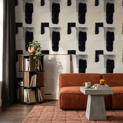 Abstract Wallpaper Geometric Blocks Removable Minimalist Wall Decor