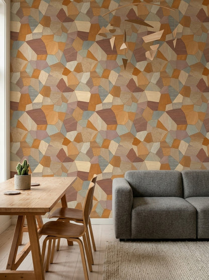 Geometric Mosaic Wallpaper Abstract Low Poly Woodgrain Texture Removable Wall Decor