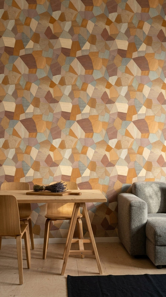 Geometric Mosaic Wallpaper Abstract Low Poly Woodgrain Texture Removable Wall Decor