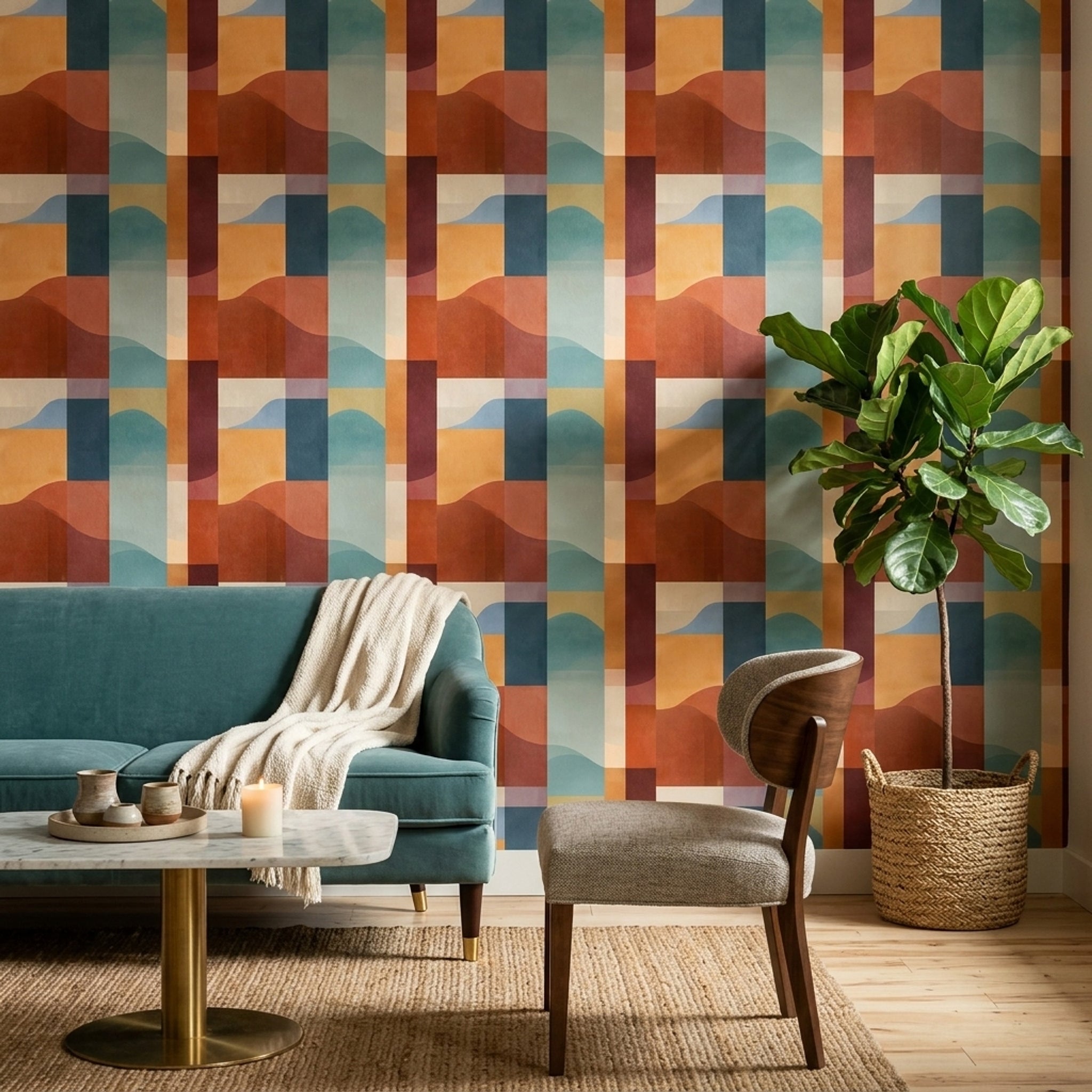 Mid Century Modern Wallpaper Geometric Decorative Mural