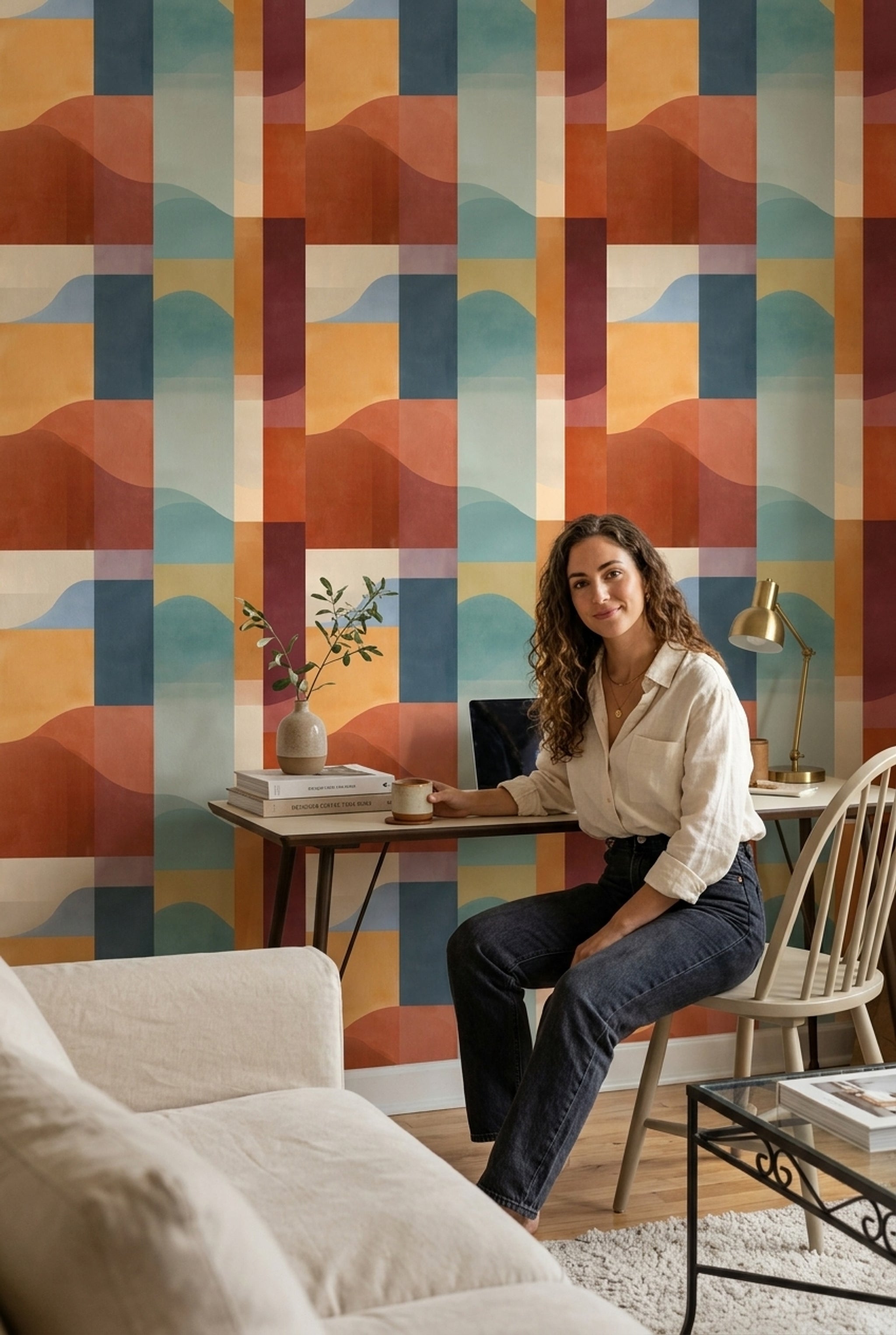 Mid Century Modern Wallpaper Geometric Decorative Mural