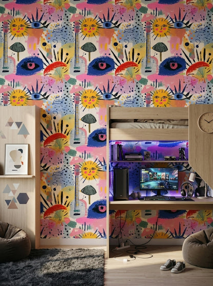 Totem Wallpaper Tribal Removable Sun Wall Double Roll