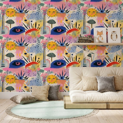 Totem Wallpaper Tribal Removable Sun Wall Double Roll