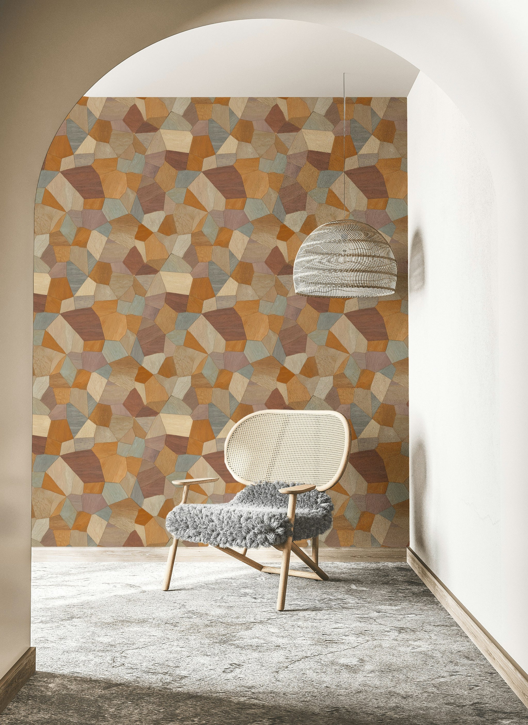 Geometric Mosaic Wallpaper Abstract Low Poly Woodgrain Texture Removable Wall Decor