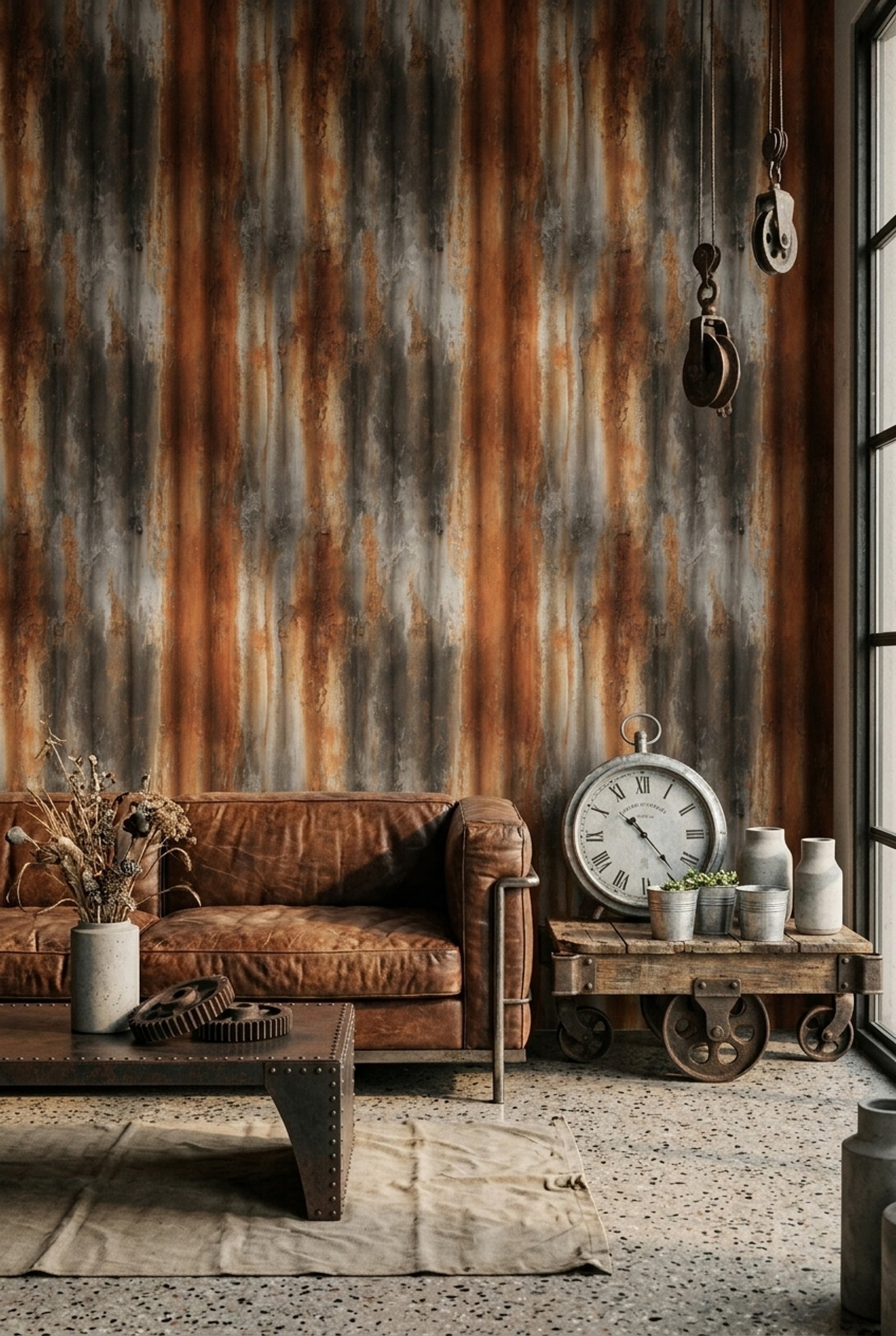 Weathered Metal Wallpaper Distressed Texture Patina Decorative Mural