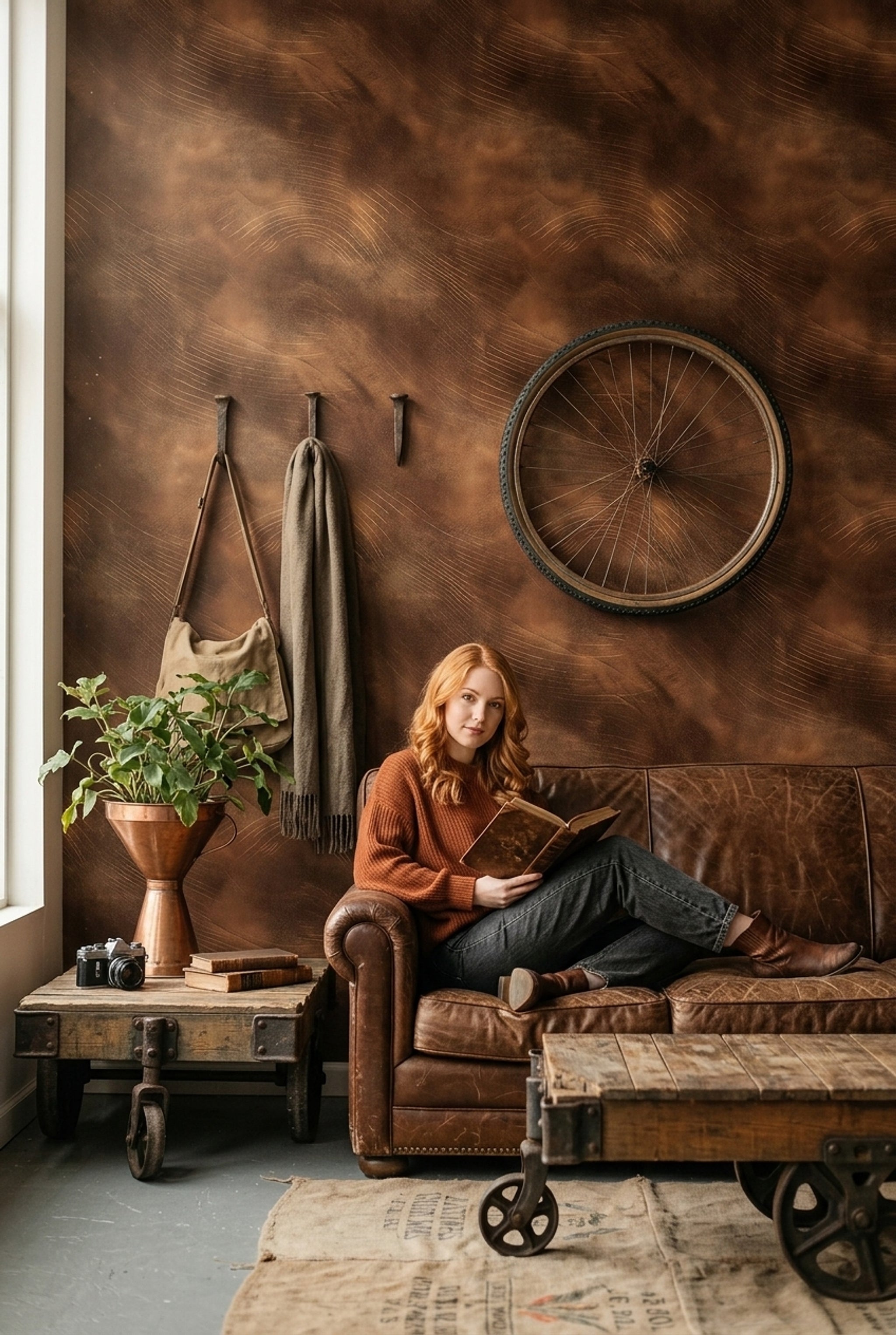 Abstract Texture Wallpaper Copper Highlights Leather Like Removable Wall Decor