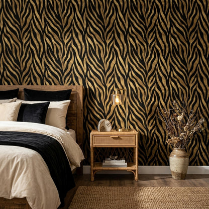 Black And Gold Wallpaper Zebra Stripes Removable Animal Print Wall Decor
