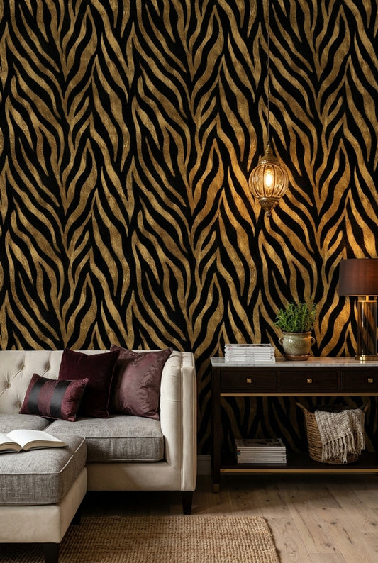Black And Gold Wallpaper Zebra Stripes Removable Animal Print Wall Double Roll