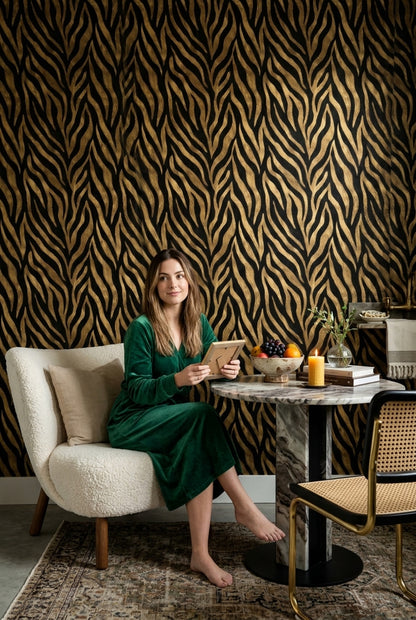 Black And Gold Wallpaper Zebra Stripes Removable Animal Print Wall Decor