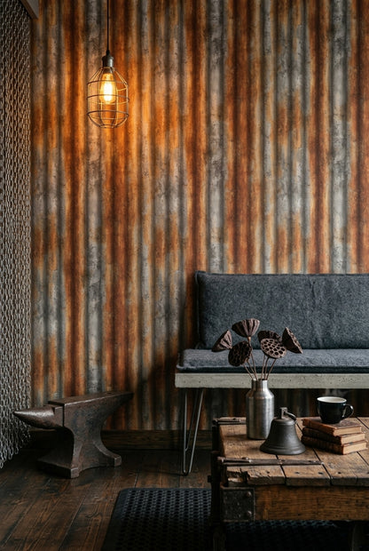 Weathered Metal Wallpaper Corrugated Texture Industrial Decorative Mural