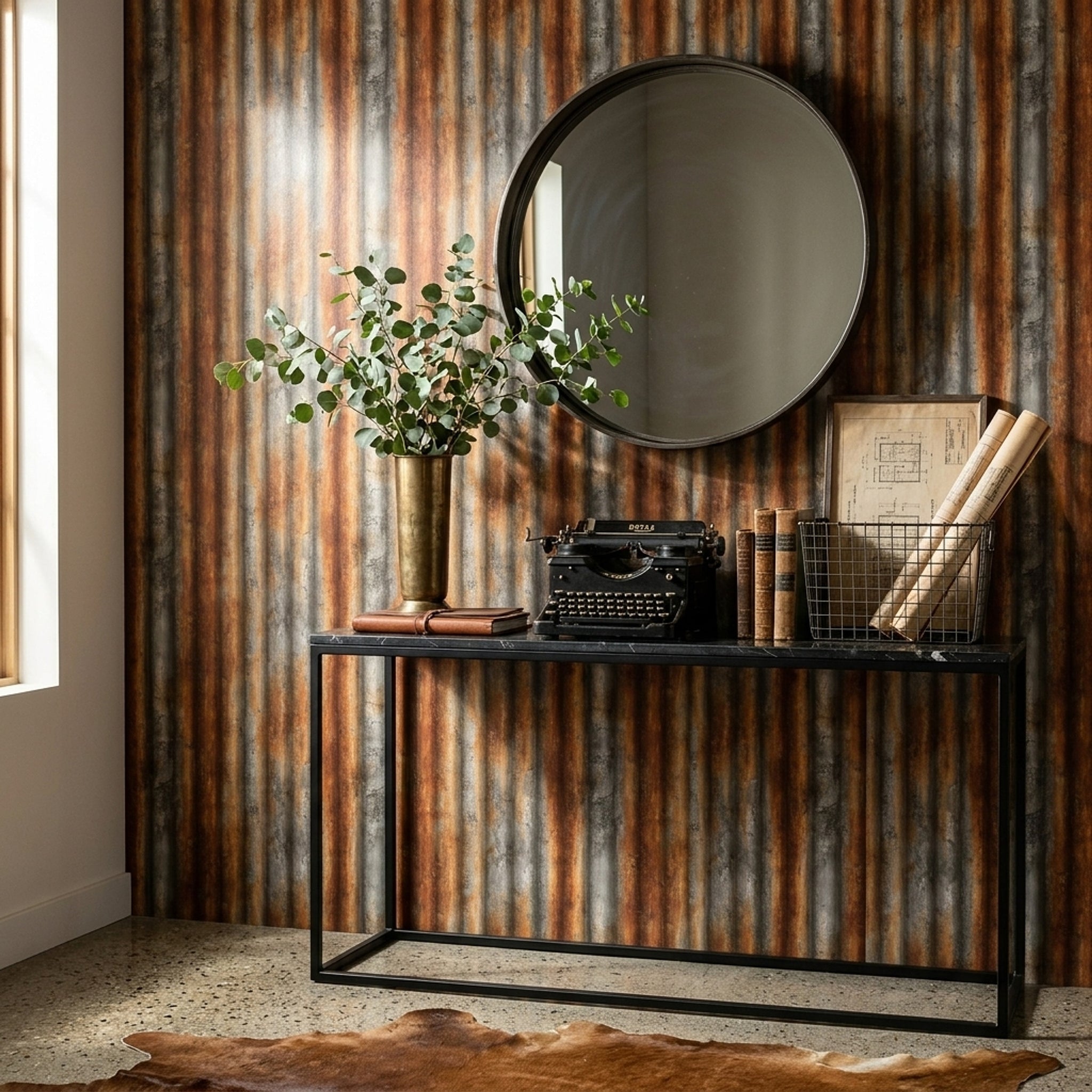Weathered Metal Wallpaper Corrugated Texture Industrial Decorative Mural