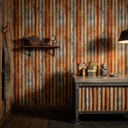 Weathered Metal Wallpaper Corrugated Texture Industrial Decorative Mural