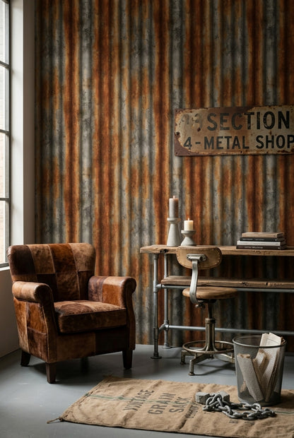 Weathered Metal Wallpaper Corrugated Texture Industrial Decorative Mural