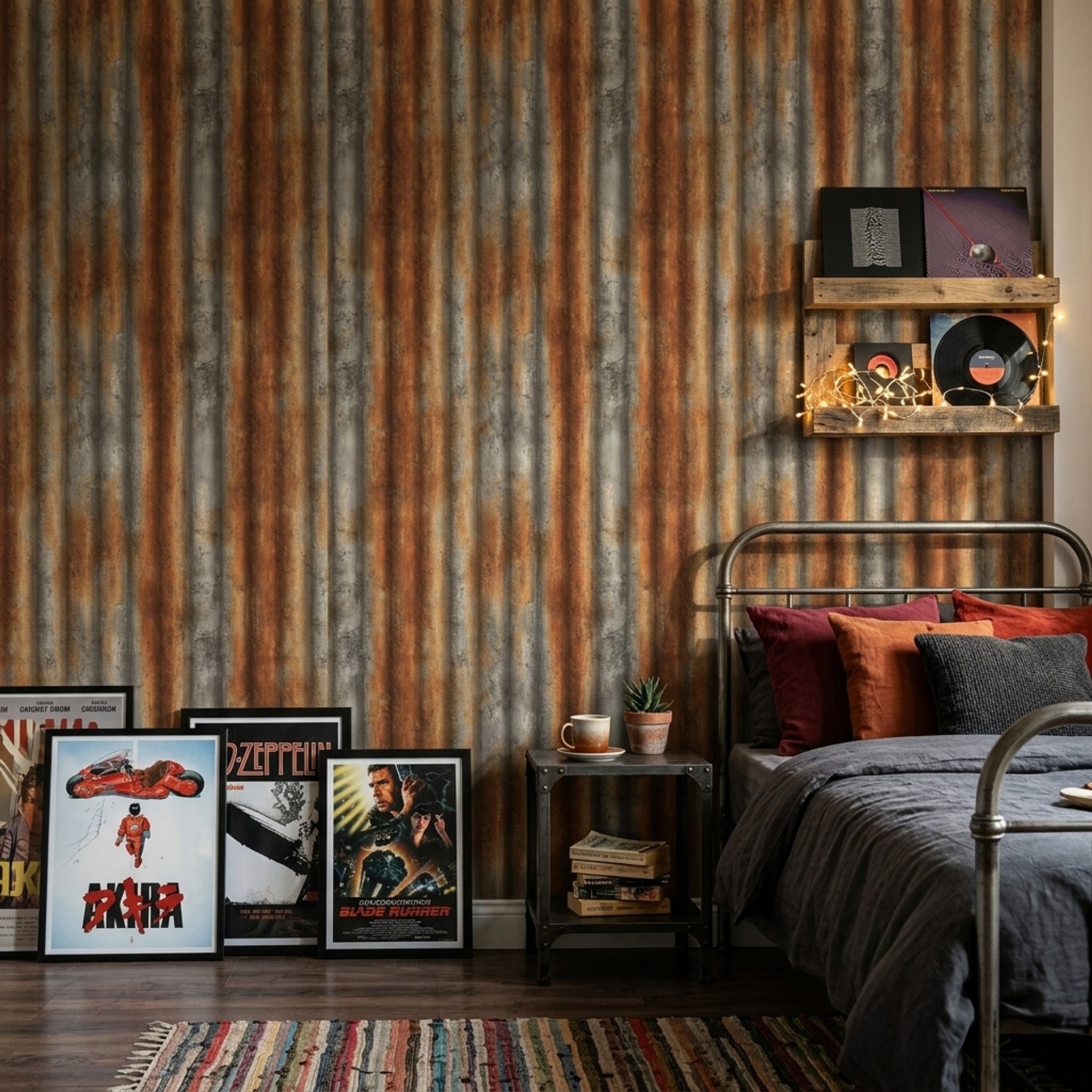 Weathered Metal Wallpaper Corrugated Texture Industrial Decorative Mural