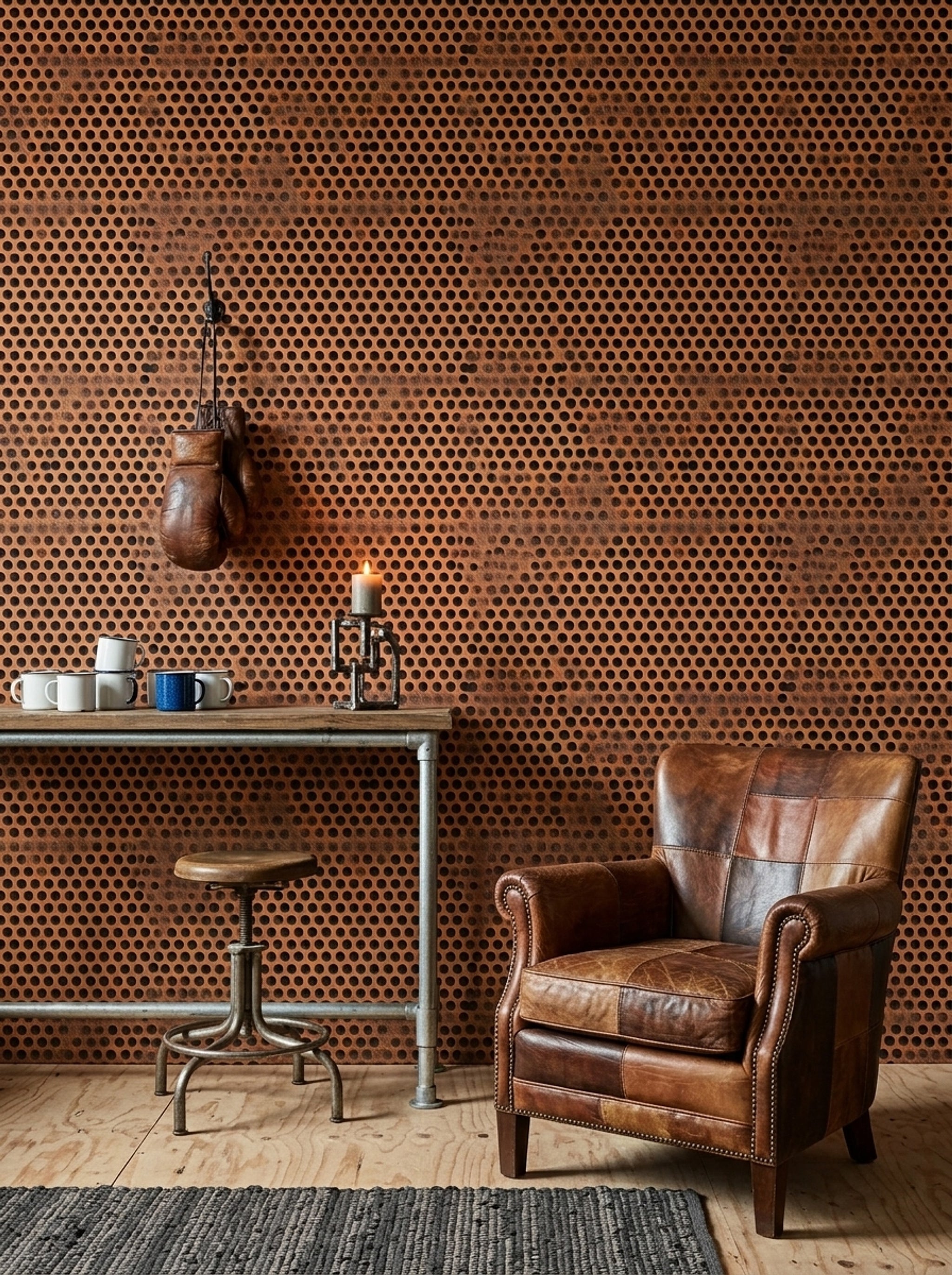 Perforated Panel Wallpaper Dark Rusty Metal Removable Wall Decor
