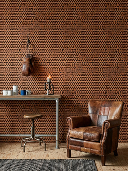 Perforated Panel Wallpaper Dark Rusty Metal Removable Wall Decor
