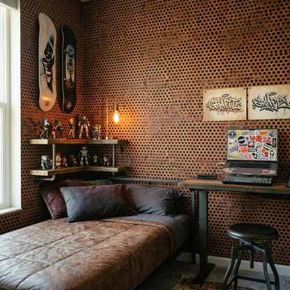 Perforated Panel Wallpaper Dark Rusty Metal Removable Wall Decor
