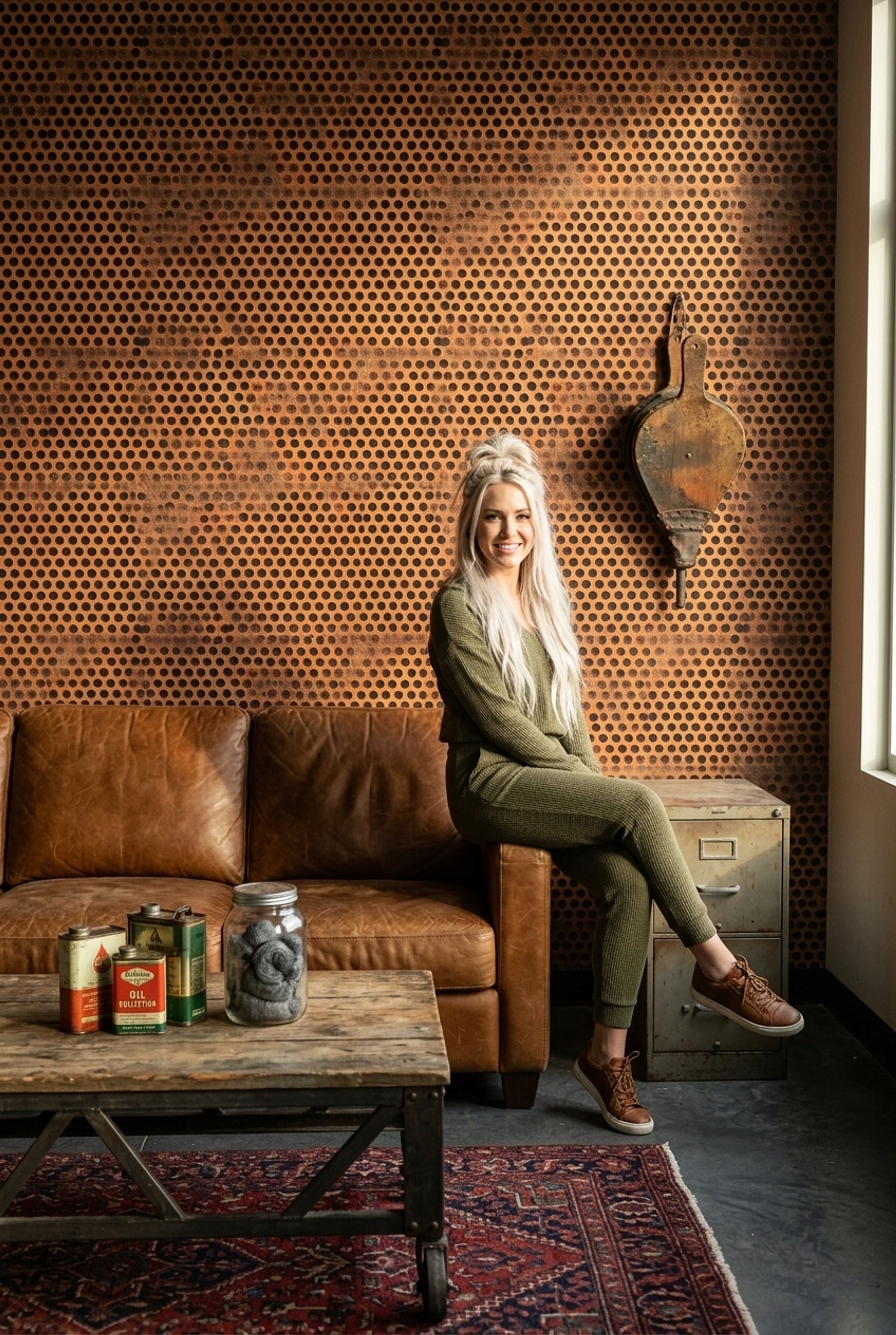 Perforated Panel Wallpaper Dark Rusty Metal Removable Wall Decor