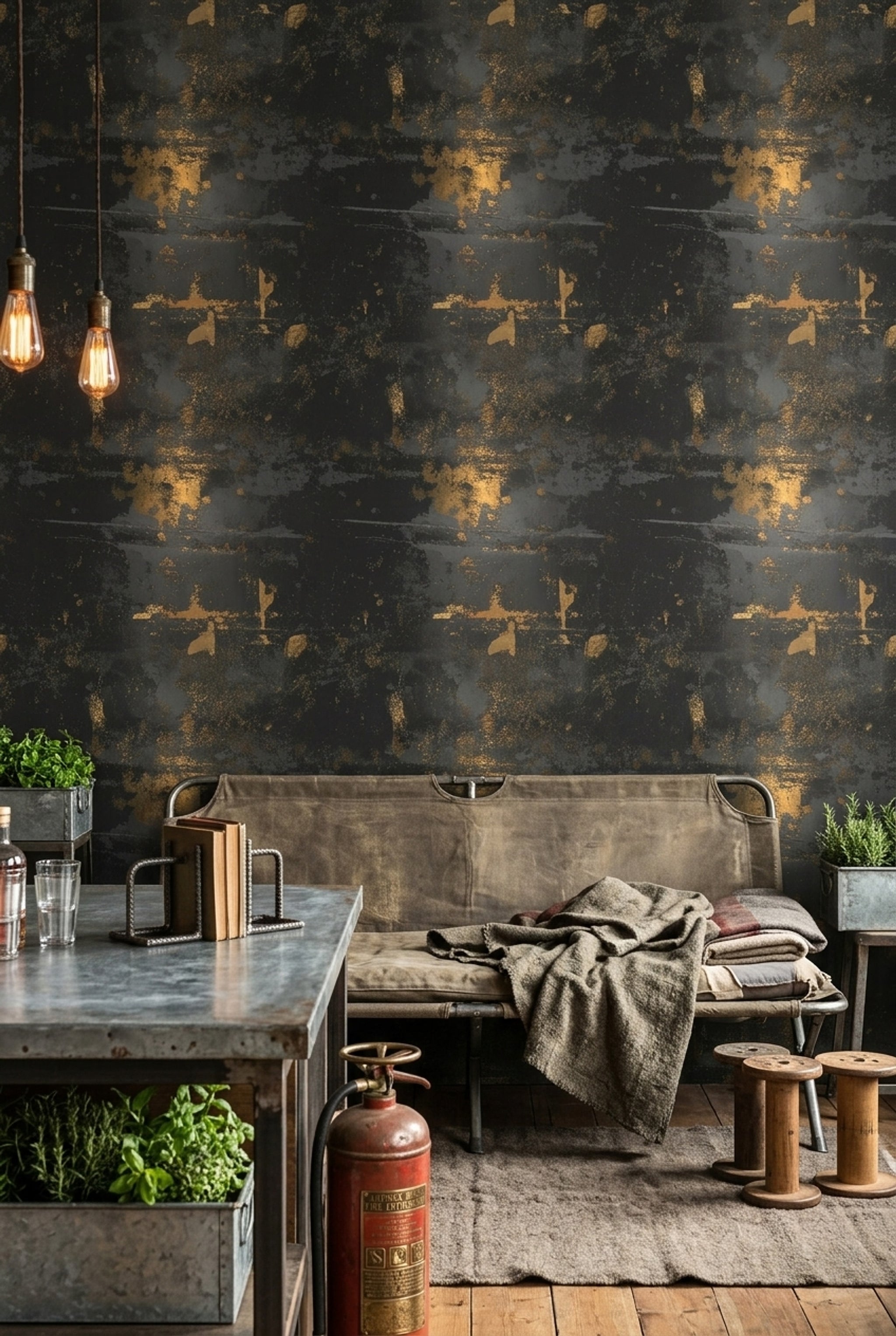 Gold Foil Wallpaper Abstract Texture Distressed Plaster Decorative Mural