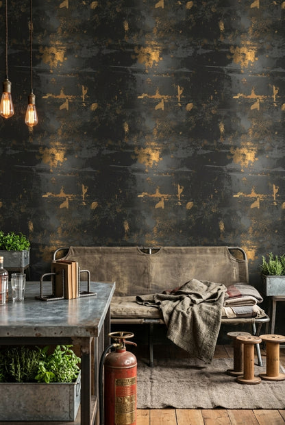 Gold Foil Wallpaper Abstract Texture Distressed Plaster Decorative Mural