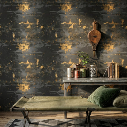 Gold Foil Wallpaper Abstract Texture Distressed Plaster Decorative Mural
