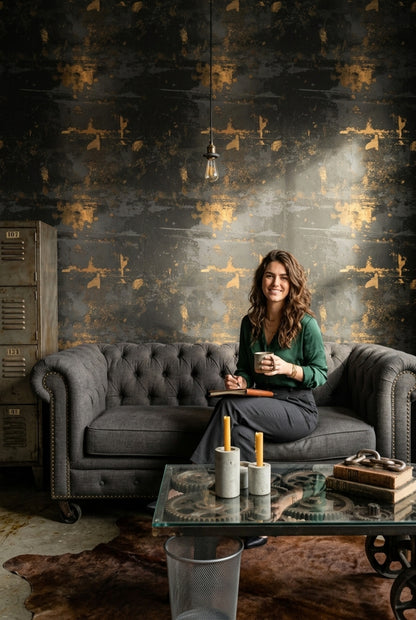 Gold Foil Wallpaper Abstract Texture Distressed Plaster Decorative Mural