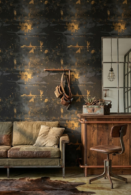 Gold Foil Wallpaper Abstract Texture Distressed Plaster Decorative Mural