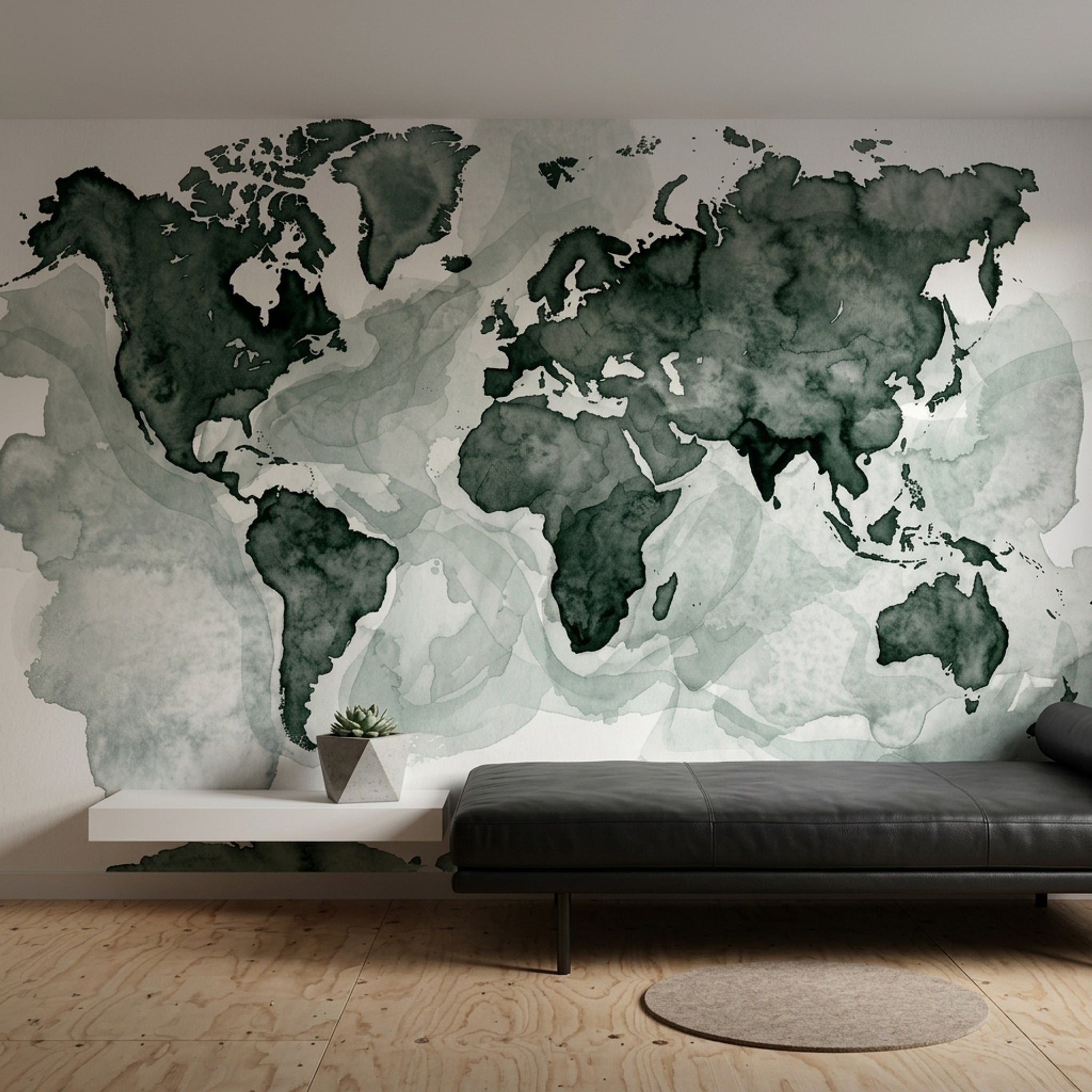 World Map Wallpaper Muted Green Removable Bright Background Wall Decor