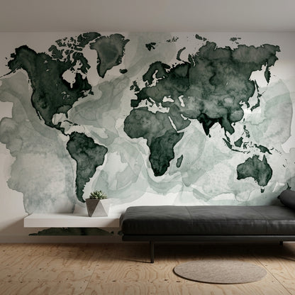 World Map Wallpaper Muted Green Removable Bright Background Wall Decor