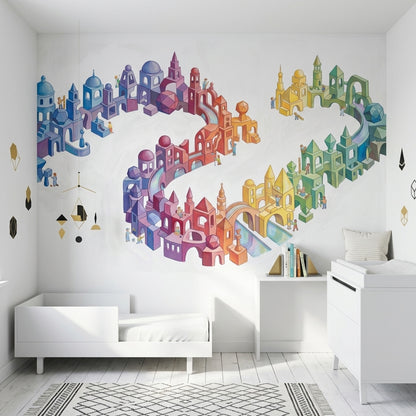 White Background Wallpaper Geometric Architecture Removable Wall Decor
