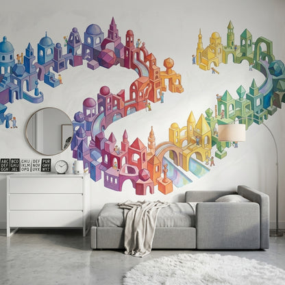 White Background Wallpaper Geometric Architecture Removable Wall Decor