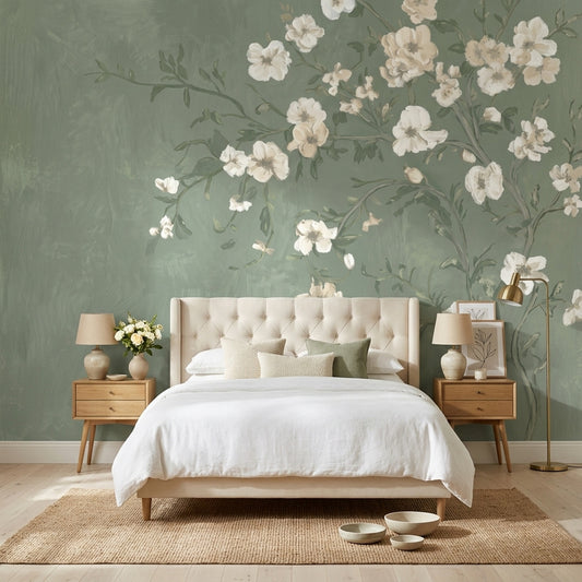 Muted Green Wallpaper Sage Botanical Wall Mural