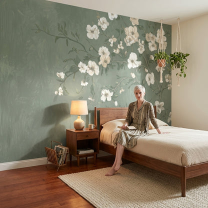 Muted Green Wallpaper Sage Botanical Wall Mural