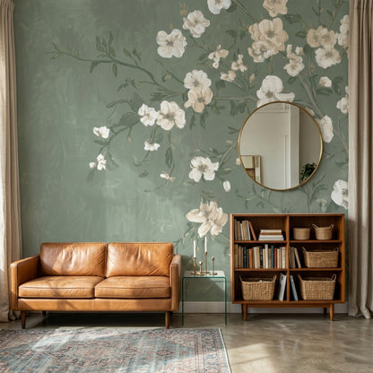 Muted Green Wallpaper Sage Botanical Wall Mural