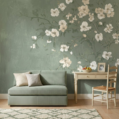 Muted Green Wallpaper Sage Botanical Wall Mural