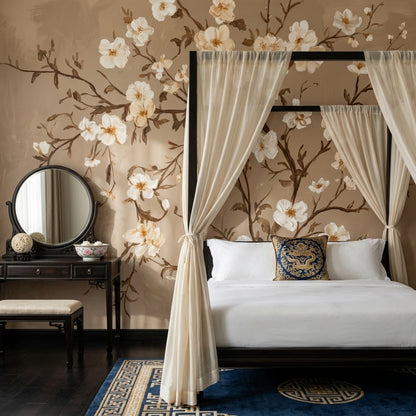 Floral Branches Wallpaper White Blossoms Botanical Mural Removable Wall Decor