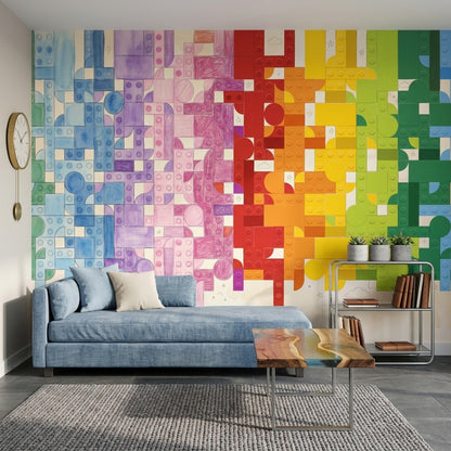 Interlocking Blocks Wallpaper Rainbow Gradient Toy Brick Studs Wall Mural