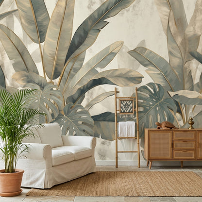 Tropical Leaves Wallpaper Monstera Banana Leaf Wall Mural